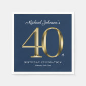 Goud Navy Blue Custom 40e verjaardagsfeestje Servet (Voorkant)