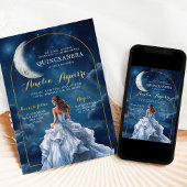 Goud Navy Blue Een nacht onder de sterren Quinceañ Kaart