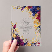 Goud, Navy Blue, en Bourgondische bloemenbruiloft Acryl Uitnodigingen (Insitu (Draagbaar))