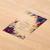 Goud, Navy Blue, en Bourgondische bloemenbruiloft Acryl Uitnodigingen (Laagn)