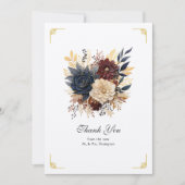 Goud, Navy Blue, en Bourgondische bloemenbruiloft Bedankkaart (Voorkant)