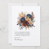 Goud, Navy Blue, en Bourgondische bloemenbruiloft Bedankkaart (Achterkant)