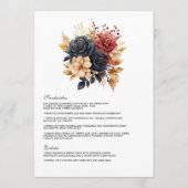 Goud, Navy Blue, en Bourgondische bloemenbruiloft Menu (Achterkant)