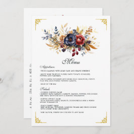 Goud, Navy Blue, en Bourgondische bloemenbruiloft Menu