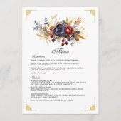 Goud, Navy Blue, en Bourgondische bloemenbruiloft Menu (Voorkant)