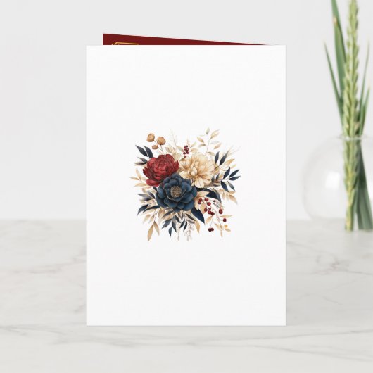 Goud, Navy Blue, en Bourgondische bloemenbruiloft Programma (Achterkant)