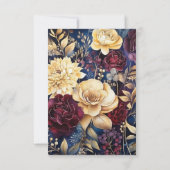 Goud, Navy Blue, en Bourgondische bloemenbruiloft RSVP Kaartje (Achterkant)