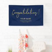 Goud & Navy Blue Gefeliciteerd! afstudeerfeest Spandoek (Insitu)