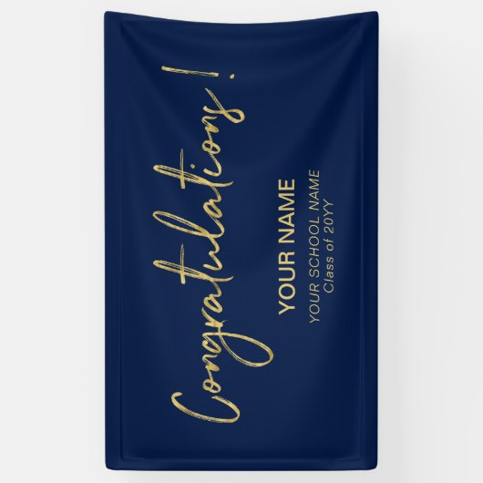Goud & Navy Blue Gefeliciteerd! afstudeerfeest Spandoek (Verticaal)