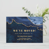 Goud & Navy Blue Marmer Nieuwe Adres Verhuizing Aankondiging (Staand voorkant)