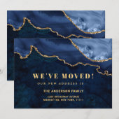 Goud & Navy Blue Marmer Nieuwe Adres Verhuizing Aankondiging (Voorkant / Achterkant)