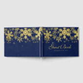Goud + Navy Blue Snowflakes Kerstboek Gastenboek (Volledig)