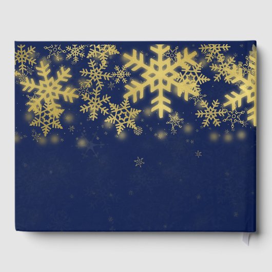 Goud + Navy Blue Snowflakes Kerstboek Gastenboek (Achterkant)