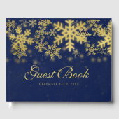 Goud + Navy Blue Snowflakes Kerstboek Gastenboek (Voorkant)