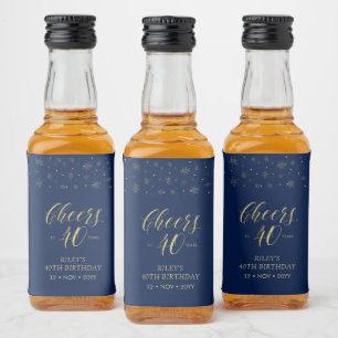 Goud & Navy Cheers 40 jaar, 40ste verluisfeest Likeurfles Etiket