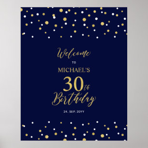 Goud & Navy Confetti 30e Verjaardagsfeest Verwelko Poster