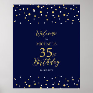 Goud & Navy Confetti 35e Verjaardagsfeest Welkom Poster