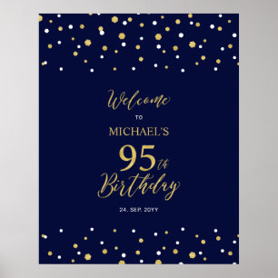 Goud & Navy Confetti 95e Verjaardagsfeest Welkom Poster