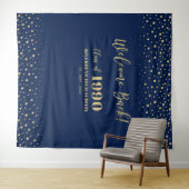 Goud & Navy Confetti Class Reünie Feest Achtergron Wandkleed (In Situ (horizontaal))
