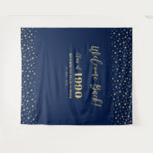 Goud & Navy Confetti Class Reünie Feest Achtergron Wandkleed (Voorkant (horizontaal))