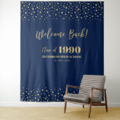 Goud & Navy Confetti Klassereünie Feest Achtergron Wandkleed (In situ)