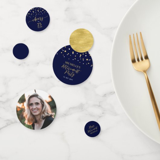 Goud & Navy Confetti Moderne Verjaardagsfeest Deco (Groep)