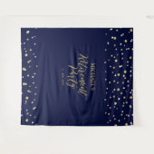 Goud & Navy Confetti Pensioenfeest Achtergrond Wandkleed (Voorkant (horizontaal))