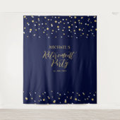 Goud & Navy Confetti Pensioenfeest Achtergrond Wandkleed (Voorkant)