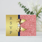 Goud Navy Coral Sequins Diamanten Bow RSVP (Staand voorkant)