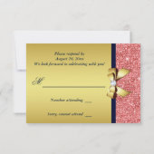 Goud Navy Coral Sequins Diamanten Bow RSVP (Achterkant)