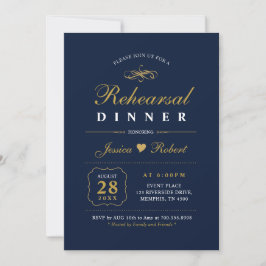 Goud & Navy | Elegante Oefenavond Eetkamer Uitnodi Kaart