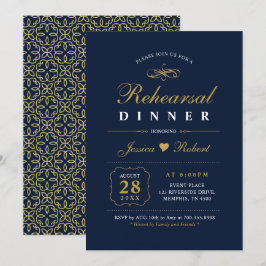 Goud & Navy | Elegante Oefenavond Eetkamer Uitnodi Kaart