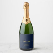 Goud & Navy Elegante Script Wensen Feest Favor Sparkling Wijnetiket (Voorkant)