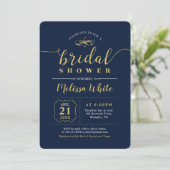 Goud & Navy | Elegante Trouw Bruidsfeest Kaart (Staand voorkant)