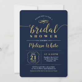 Goud & Navy | Elegante Trouw Bruidsfeest Kaart