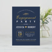 Goud & Navy | Elegante verlovingsfeest uitnodiging (Staand voorkant)