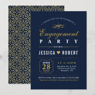 Goud & Navy   Elegante verlovingsfeest uitnodiging