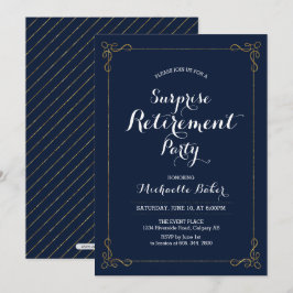 Goud & Navy | Elegante Verrassings-Pensioenfeest Kaart
