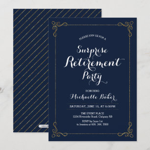 Goud & Navy   Elegante Verrassings-Pensioenfeest Kaart