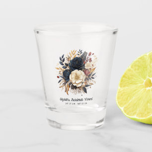 Goud, Navy en Burgundy Bloemen Bruidsmeisjesfeest Shot Glas