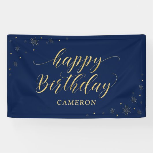 Goud & Navy | Glitter Verjaardagsfeest Banner (Horizontaal)