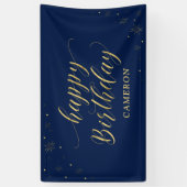 Goud & Navy | Glitter Verjaardagsfeest Banner (Verticaal)