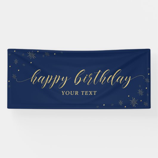 Goud & Navy | Glitter Verjaardagsfeest Banner (Horizontaal)