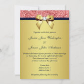 Goud Navy Koraal Sequins Diamanten Boog Bruiloft Kaart (Achterkant)