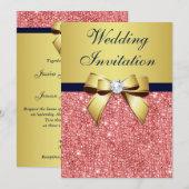 Goud Navy Koraal Sequins Diamanten Boog Bruiloft Kaart (Voorkant / Achterkant)