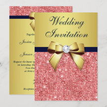 Goud Navy Koraal Sequins Diamanten Boog Bruiloft