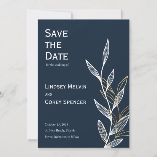 Goud Navy Leaf Bruiloft Save the Date Kaart (Voorkant)