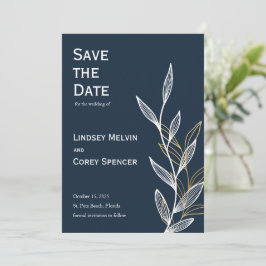 Goud Navy Leaf Bruiloft Save the Date Kaart