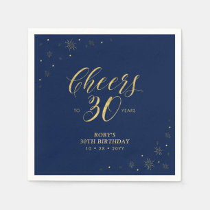 Goud & Navy   Modern Cheers 30e Verjaardagsfeestje Servet