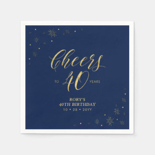 Goud & Navy Modern Cheers 40e Verjaardagsfeest Servet